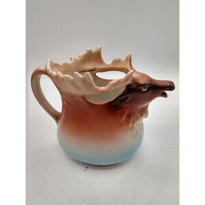 Vintage Ceramic Elk/Moose Head Creamer With Antler Design & Gradient Brown To Bl